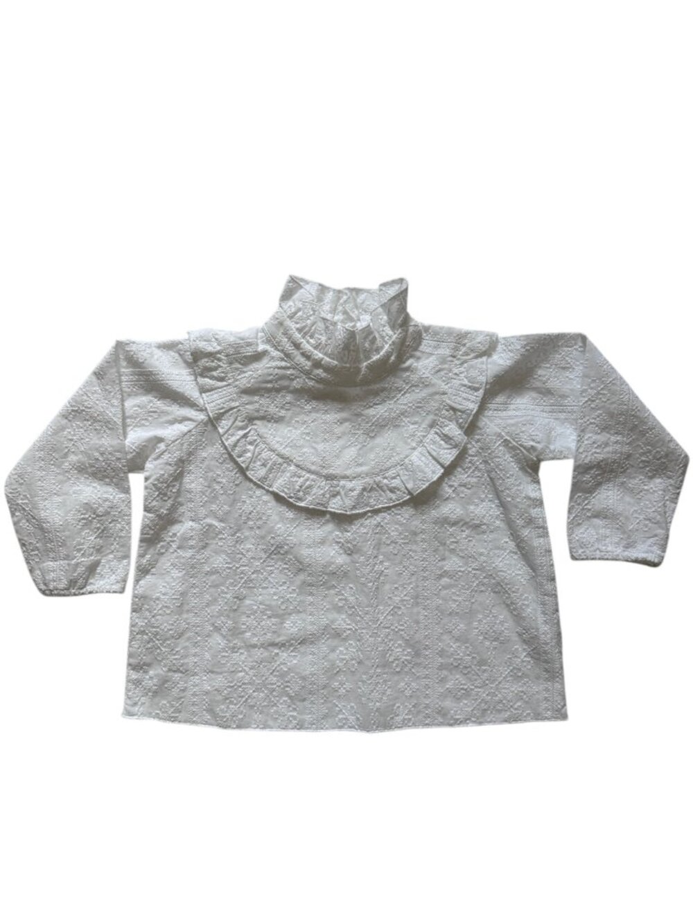 Maed for Mini Little Seal White Embroidered Ruffle Blouse Size 2